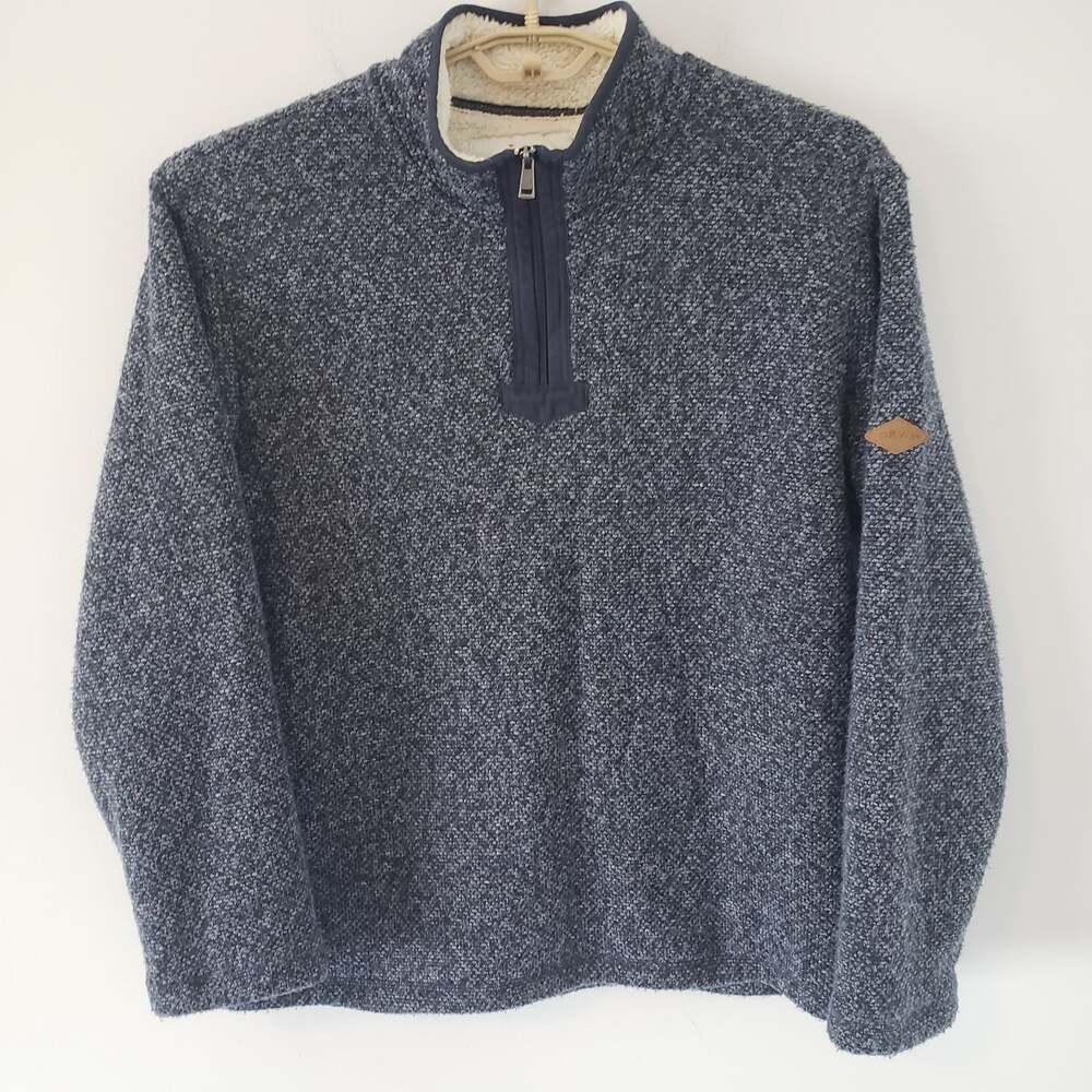 Orvis Mens Large Navy Blue Sherpa Fleece 1/4 Zip Pullover Sweater